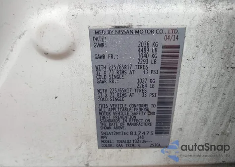 2014 Nissan Rogue Sv from USA, damaged, VIN 5N1AT2MT3EC817475